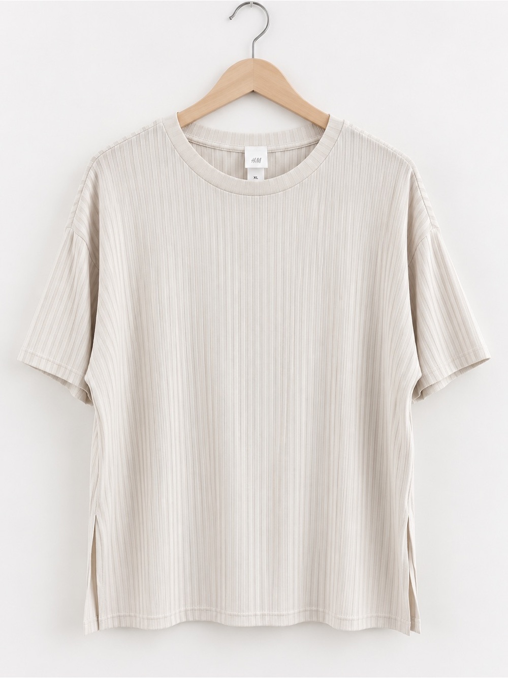H&M Cream Ribbed Oversized T-Shirt Size XL Minimalist Neutral Basic